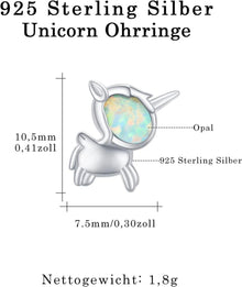 Einhorn Ohrringe 925 Sterling Silber Opal Ohrstecker