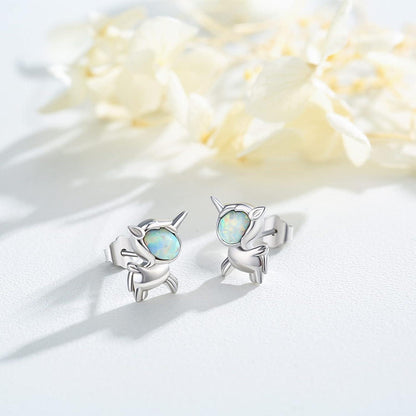 Einhorn Ohrringe 925 Sterling Silber Opal Ohrstecker Hypoallergen - Geschenk