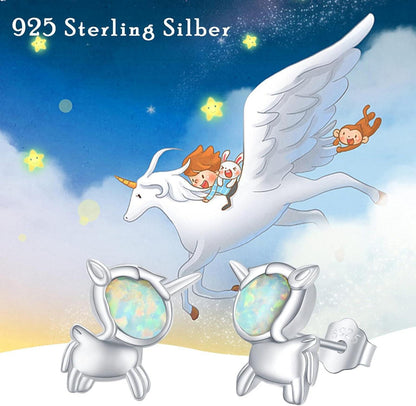 Einhorn Ohrringe 925 Sterling Silber Opal Ohrstecker hypoallergen für