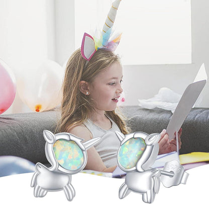 Einhorn Ohrringe 925 Sterling Silber Opal Ohrstecker Hypoallergen - Geschenk