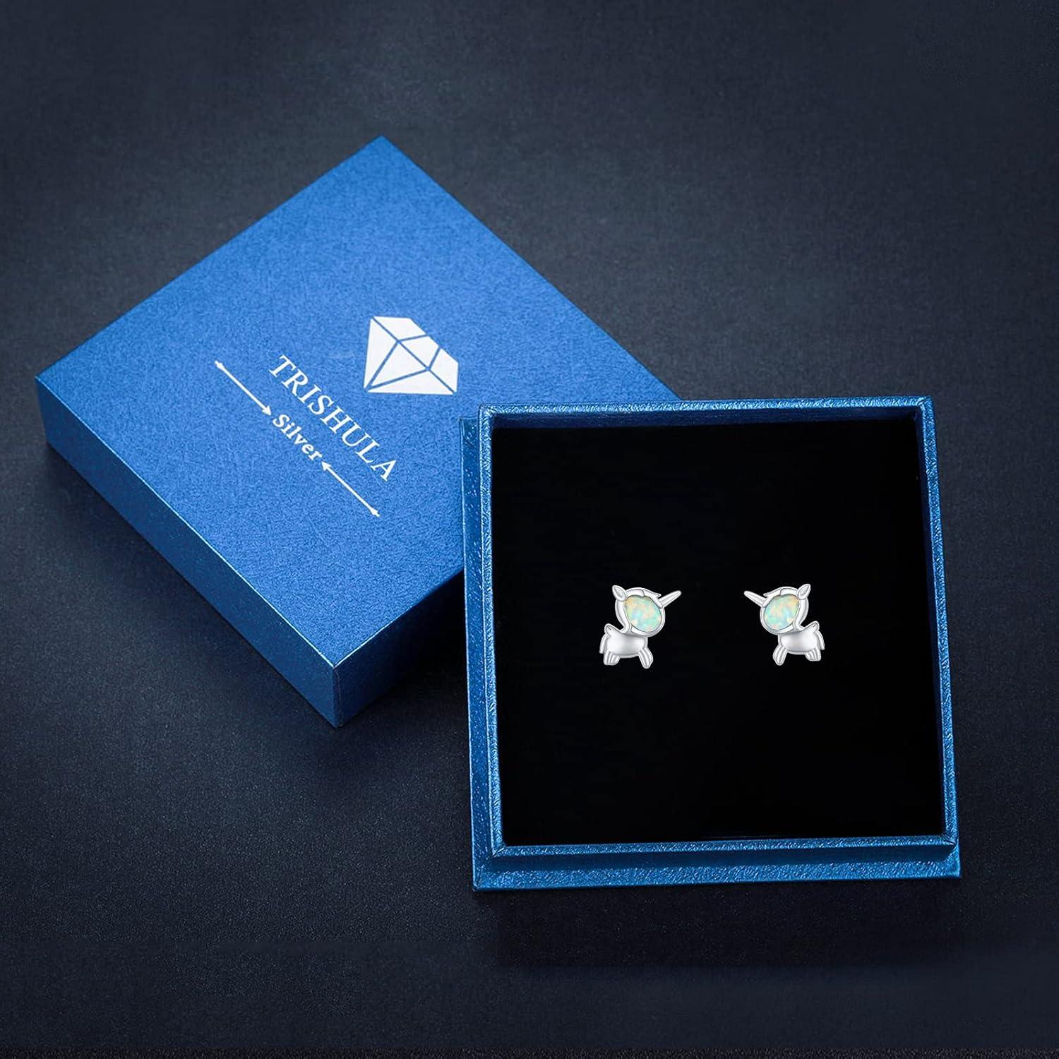 Einhorn Ohrringe 925 Silber Opal Ohrstecker hypoallergen Damen Geschenk