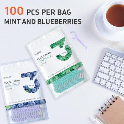Zahnseide Stäbchen 100 Blueberry Mint Zahnstocher Zahnreinigung