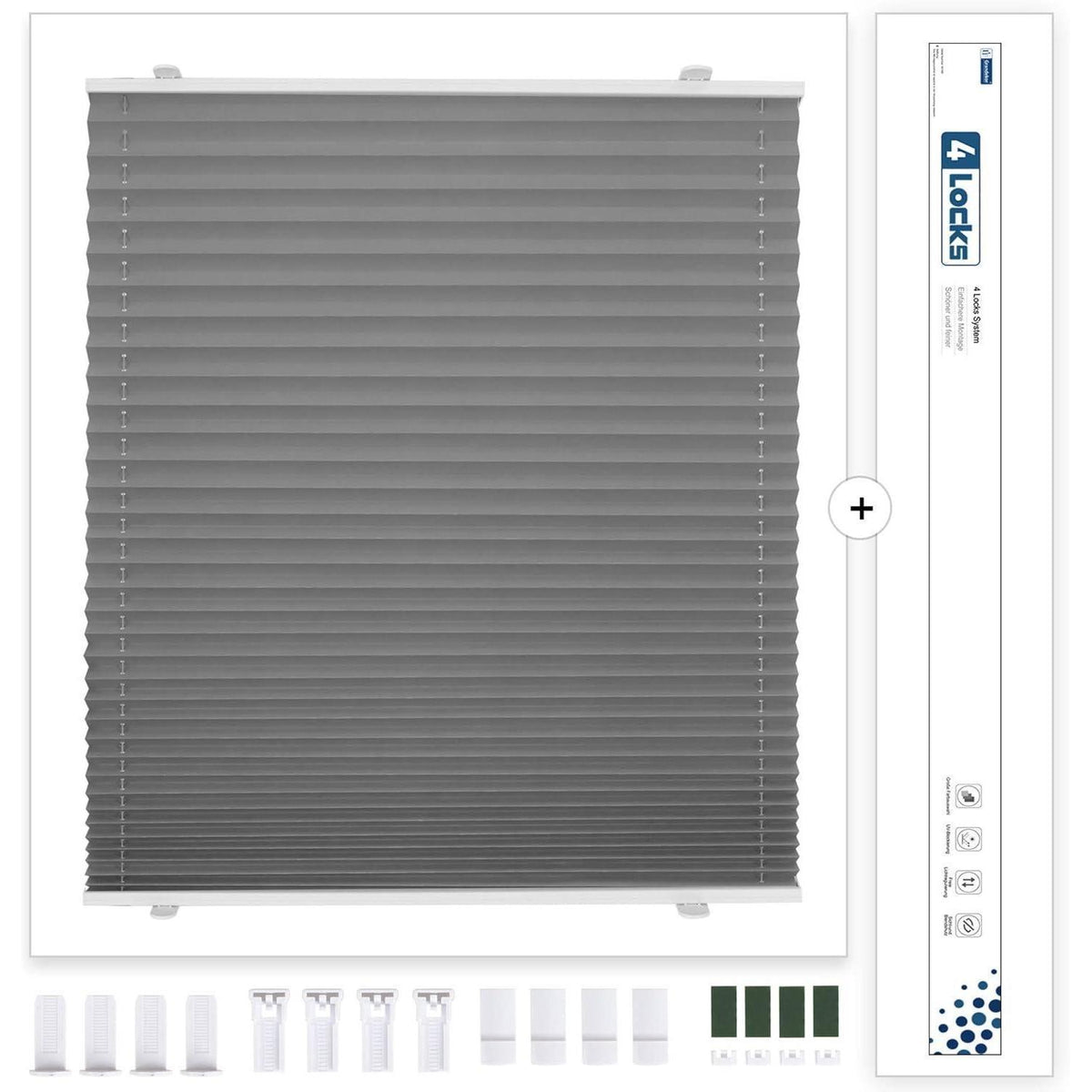 Verdunkelndes Plissee ohne Bohren Klemmfix Grau 85x230 cm Thermo Sichtschutz