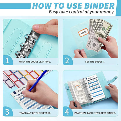 A6 Budget Ordner mit Umschlägen & Etiketten – Blau