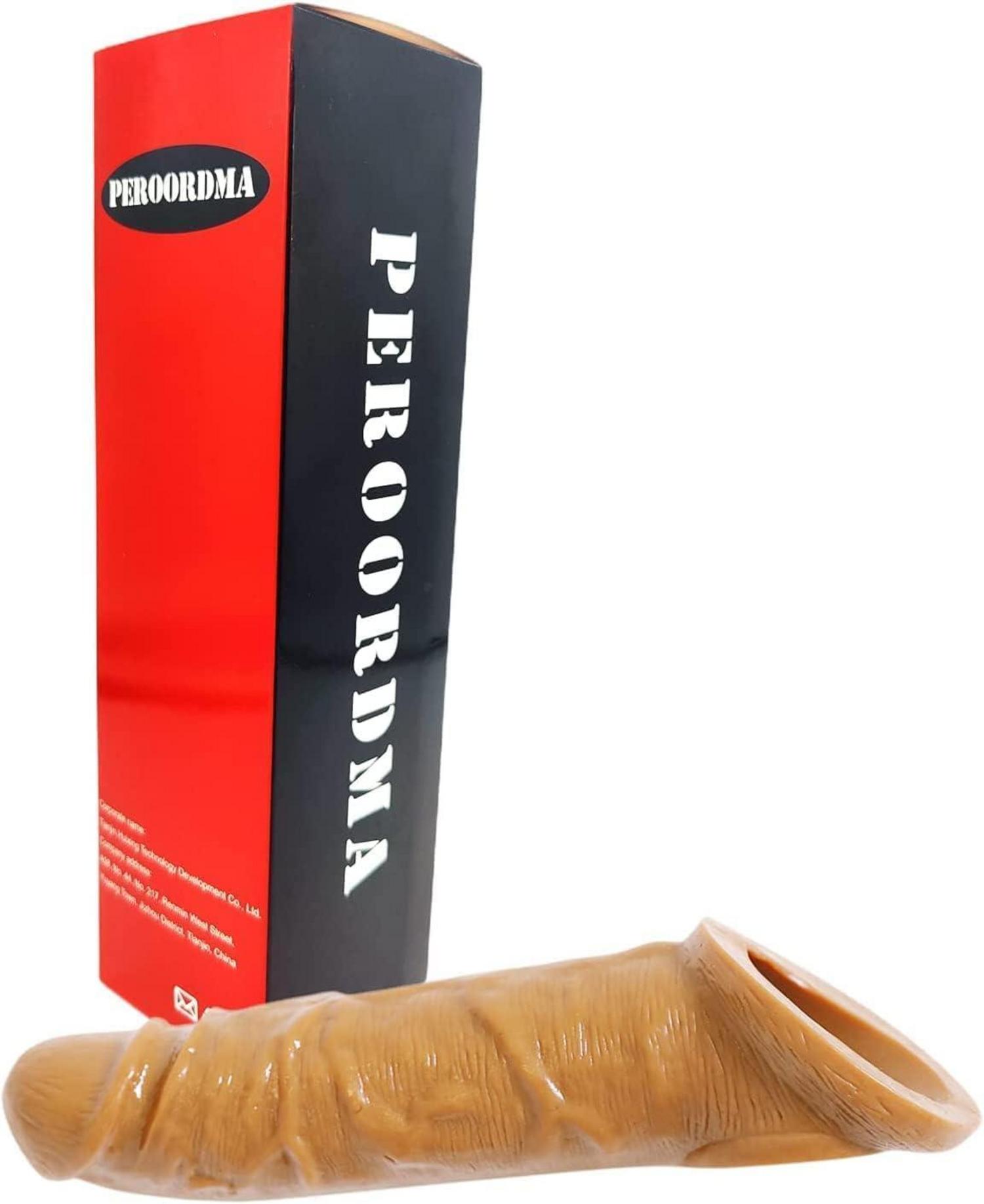 Penis Sleeve mit Hodenringen für Verzögerung und Erektion Braunschattierung