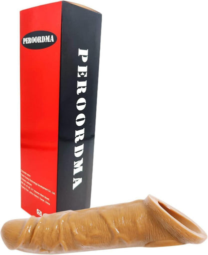 Penis Sleeve mit Hodenringen für Verzögerung und Erektion Braunschattierung