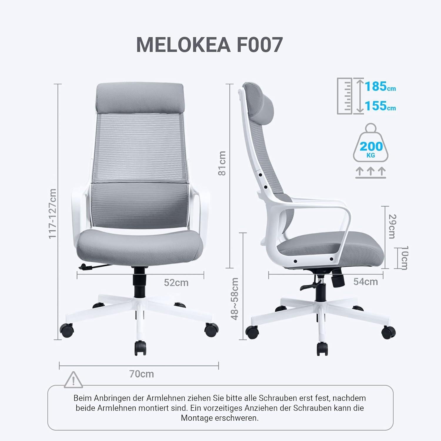 Ergonomischer Bürostuhl mit Verstellbarer Kopfstütze und 200 kg