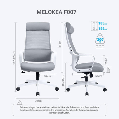 Ergonomischer Bürostuhl mit Verstellbarer Kopfstütze und 200 kg
