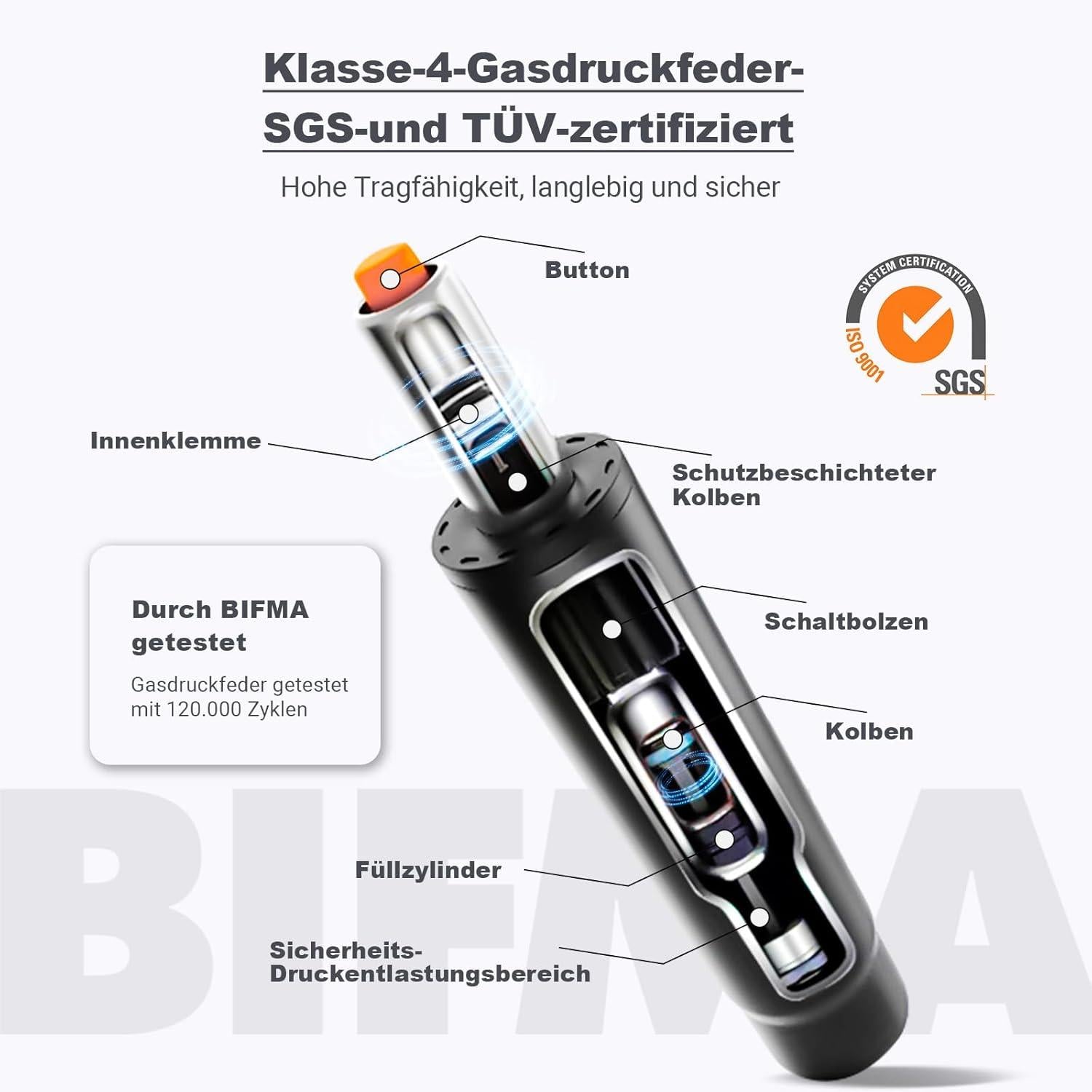 Ergonomischer Bürostuhl 200 kg Gasdruckfeder Klasse 4 Grau EN 1335