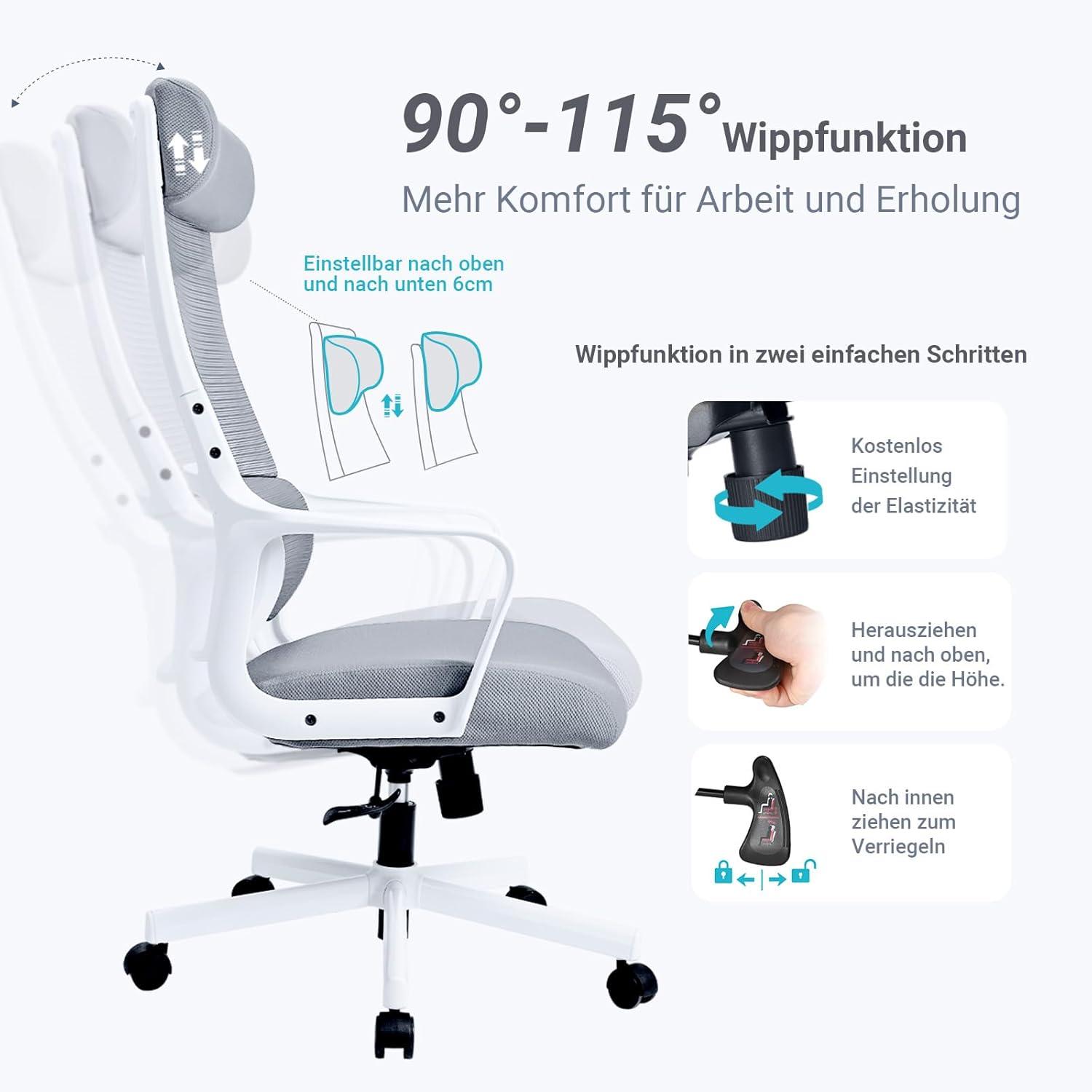 Ergonomischer Bürostuhl mit verstellbarer Kopfstütze, bis 200