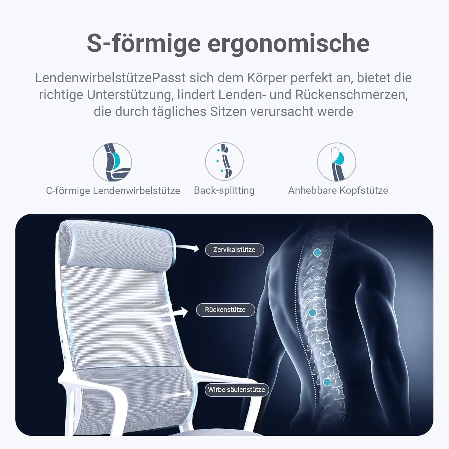 Ergonomischer Bürostuhl 200 kg Gasdruckfeder Klasse 4 Grau EN 1335