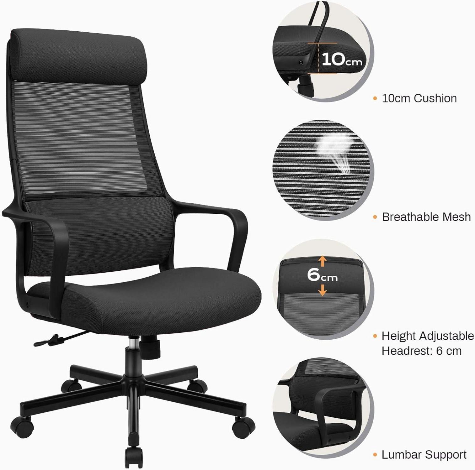 Schreibtischstuhl Bürostuhl Ergonomisch Drehstuhl Wippfunktion Schwarz
