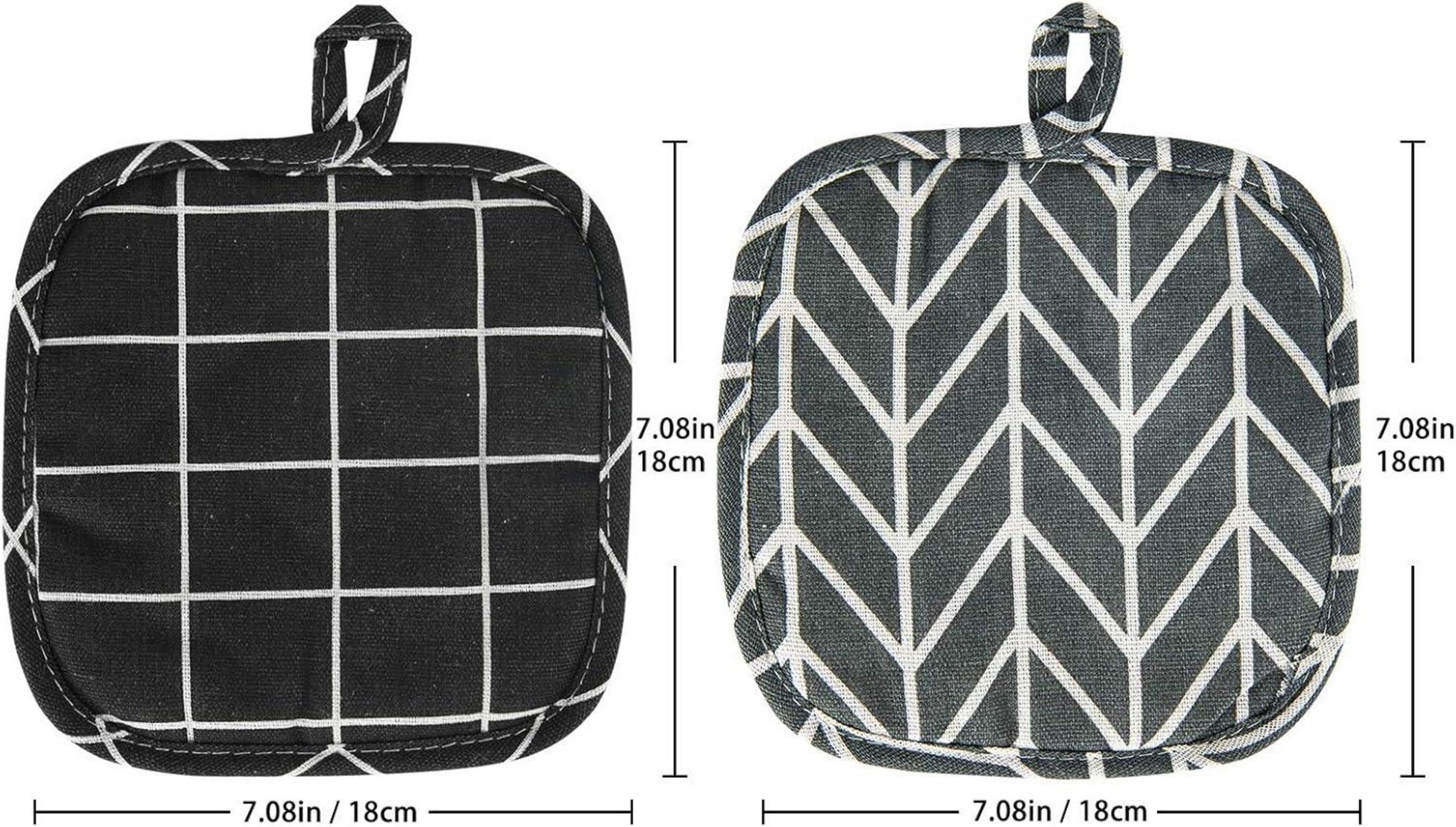 Topflappen Set Baumwolle 18x18cm Hitzebeständig Waschbar - Schwarz Grau