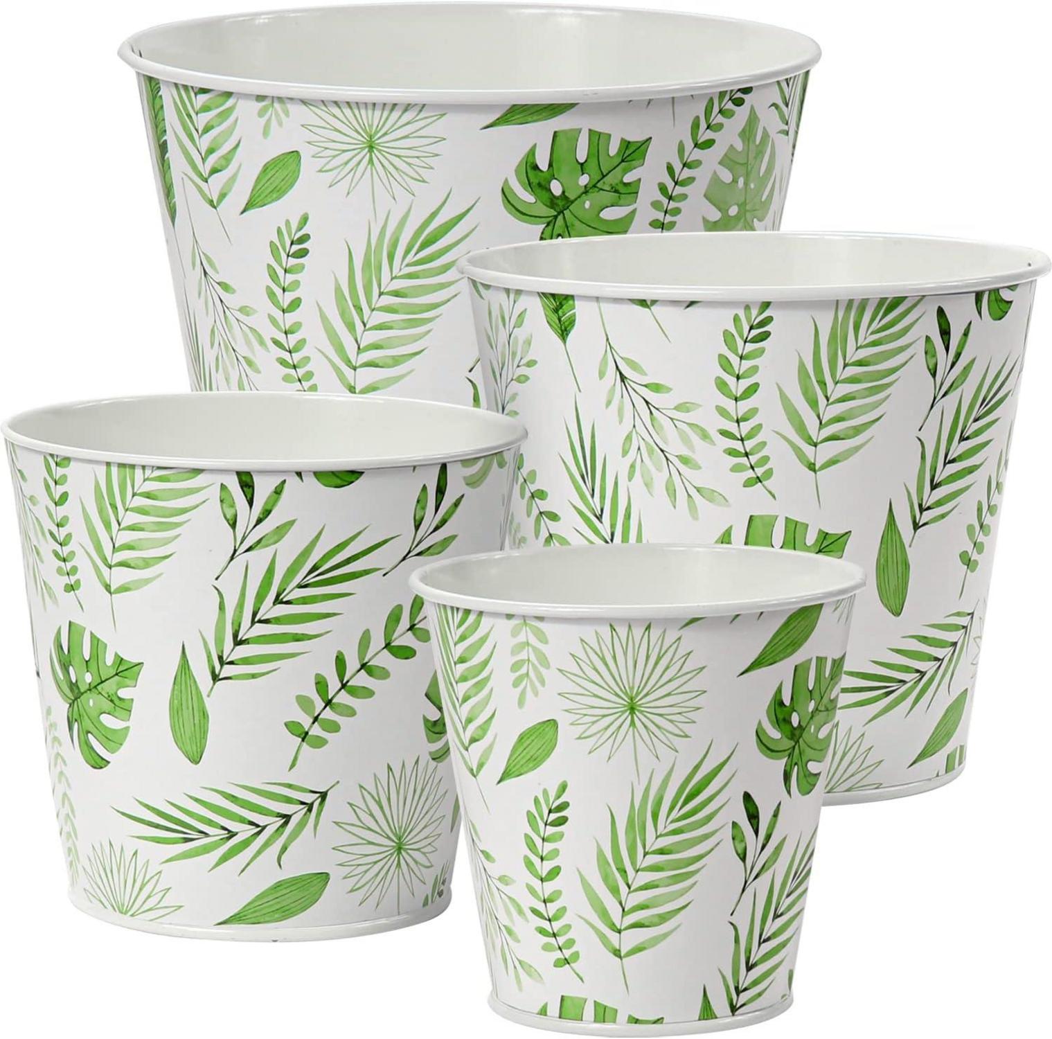 Deko Pflanzgefäße 4er Set Blumentopf Shabby Chic Zink Töpfe Blattmotiv