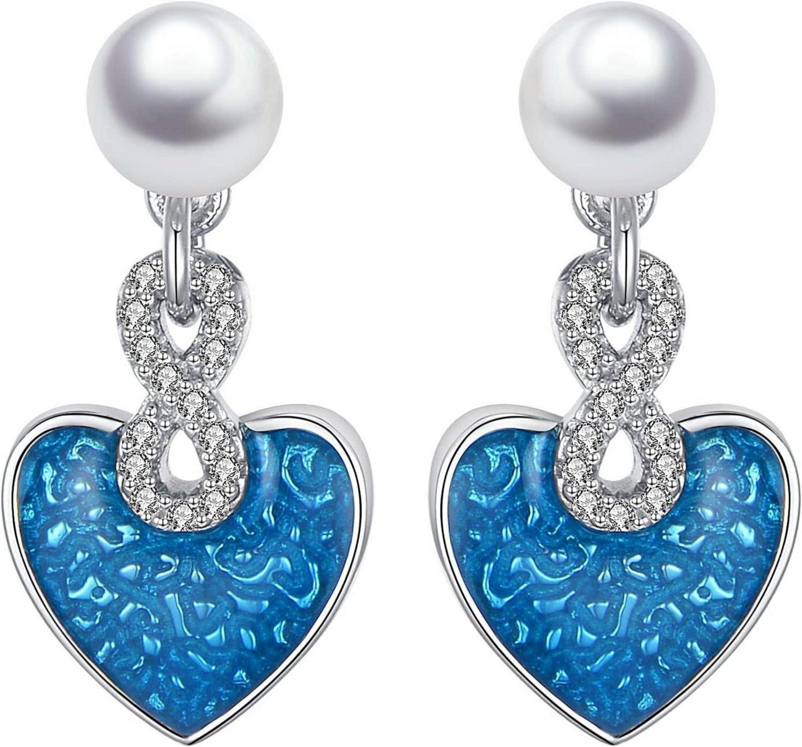 Blau Exquisite Damen Ohrstecker 925 Silber Zirkonia Perlen