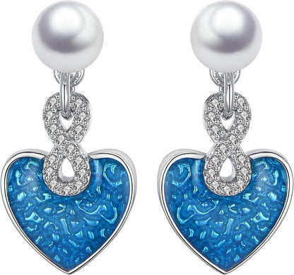 Blau Exquisite Damen Ohrstecker 925 Silber Zirkonia Perlen