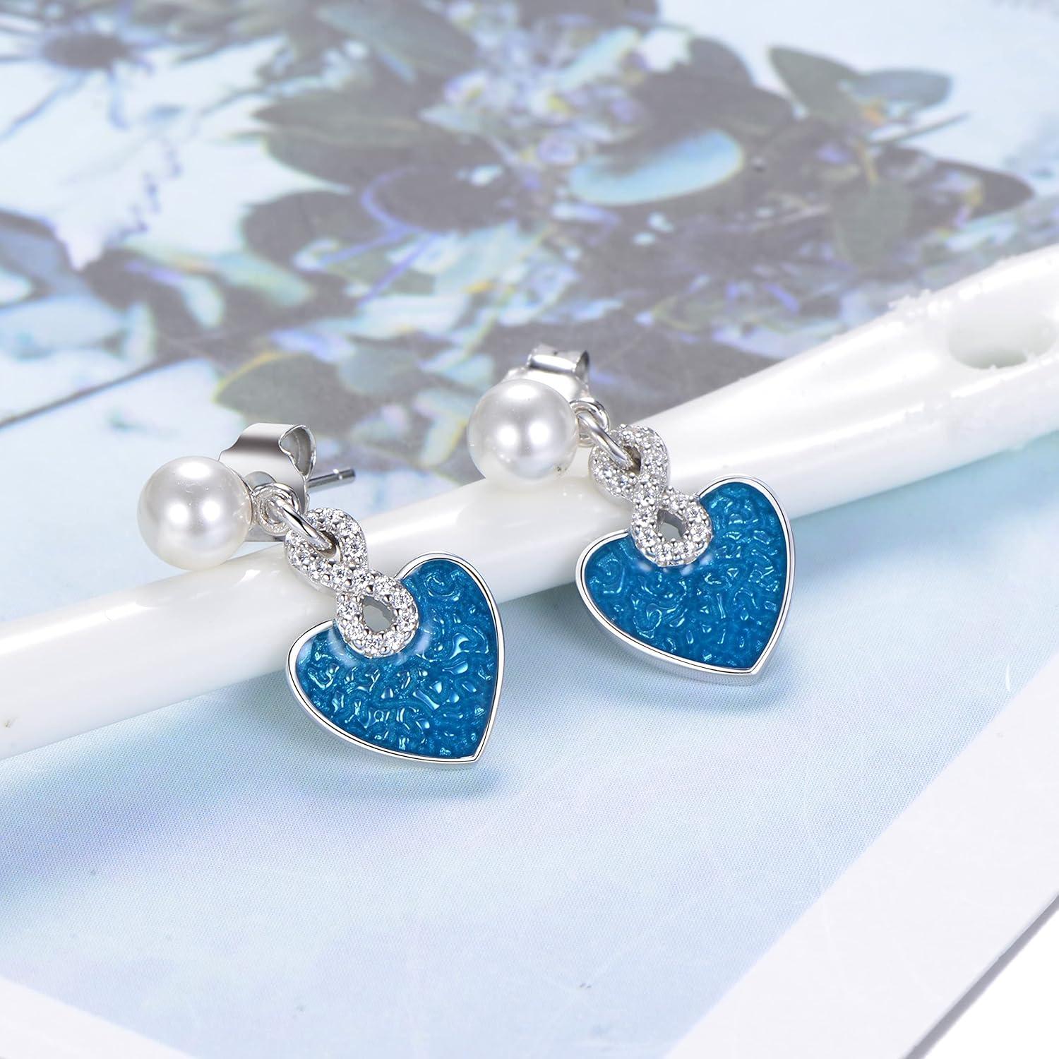 Blau Perlenohrringe 925 Sterling Silber Zirkonia Damenschmuck