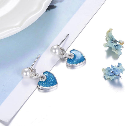 Blau Perlenohrringe 925 Silber Zirkonia Damen Ohrstecker