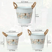 3-teiliges Zink Pflanztopf Set mit Jutegriff - Weiße