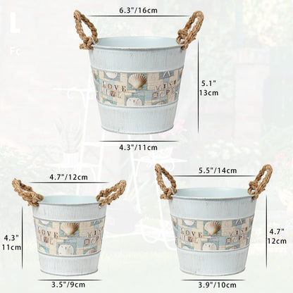 3-teiliges Zink Pflanztopf Set mit Jutegriff - Weiße