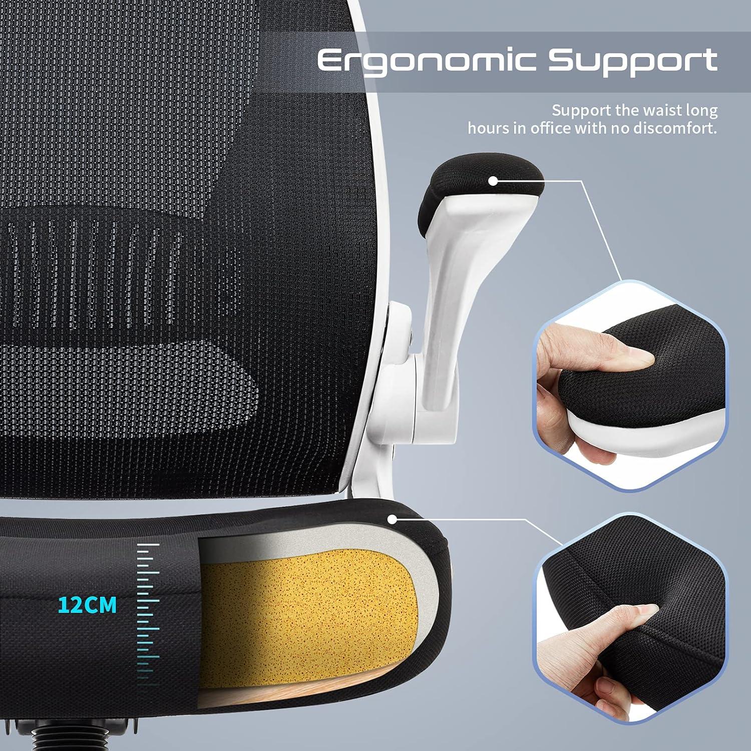 Ergonomischer Bürostuhl mit Armlehnen, Lendenwirbelstütze & Kopfstütze, Höhenverstellbar, bis 150 kg