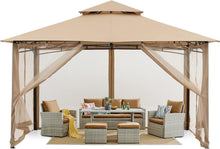 Gartenpavillon Doppeldach mit 4 Netz, Khaki, 3 x 3,6 m