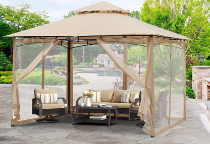 Gartenpavillon Doppeldach 3x3,6m mit 4 Netzwänden, Khaki