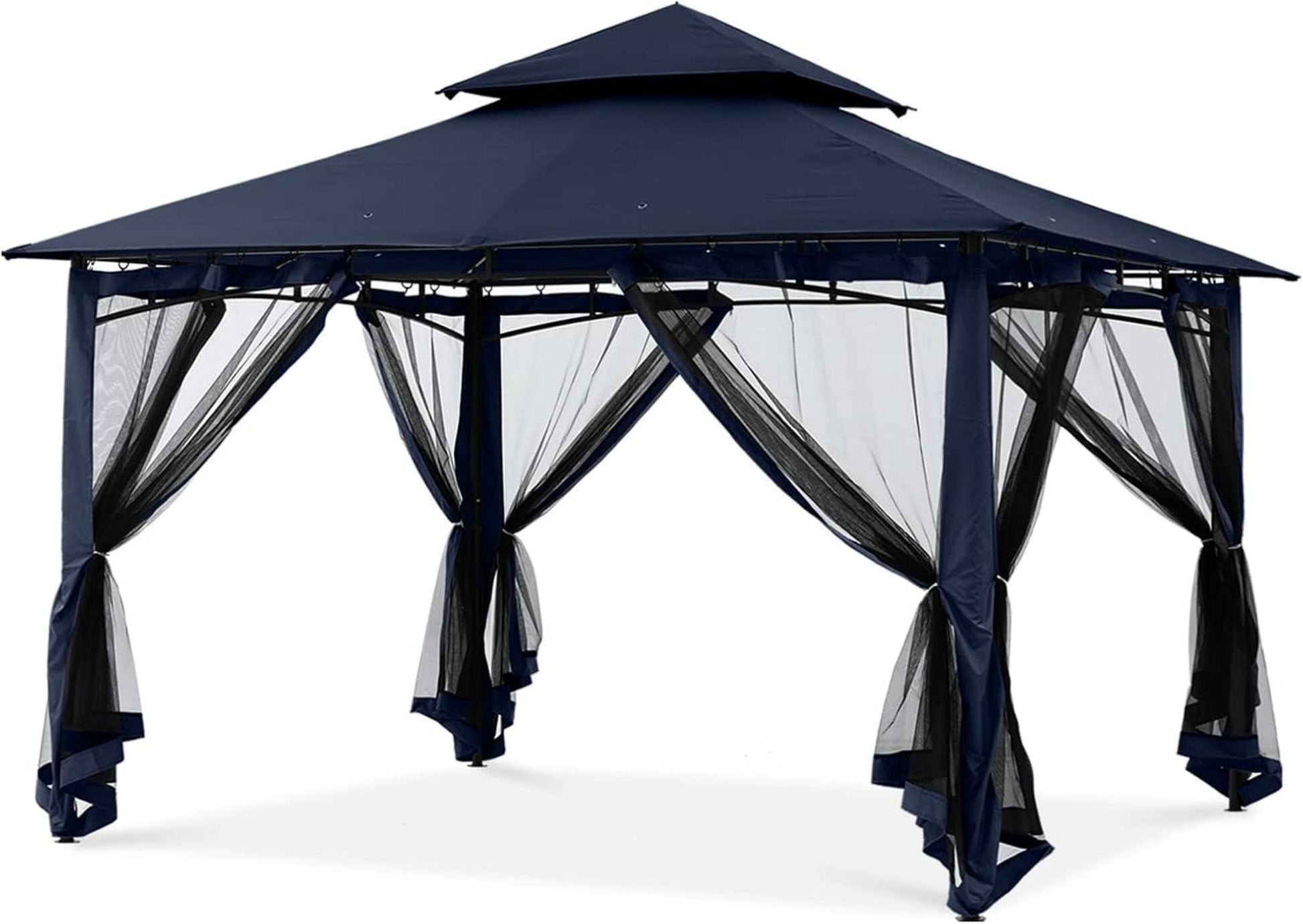 Doppeldach Gartenpavillon 3x3,6m Marineblau mit 4 Netz für