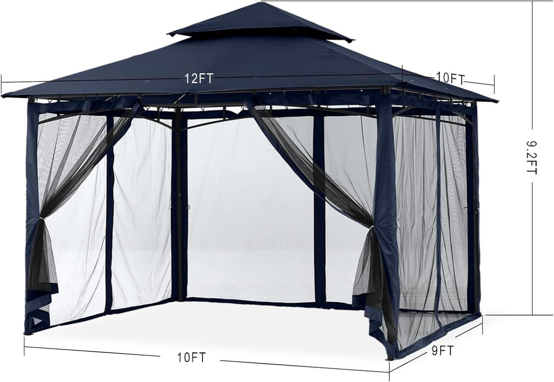 Doppeldach Gartenpavillon mit 4 Netz Marineblau