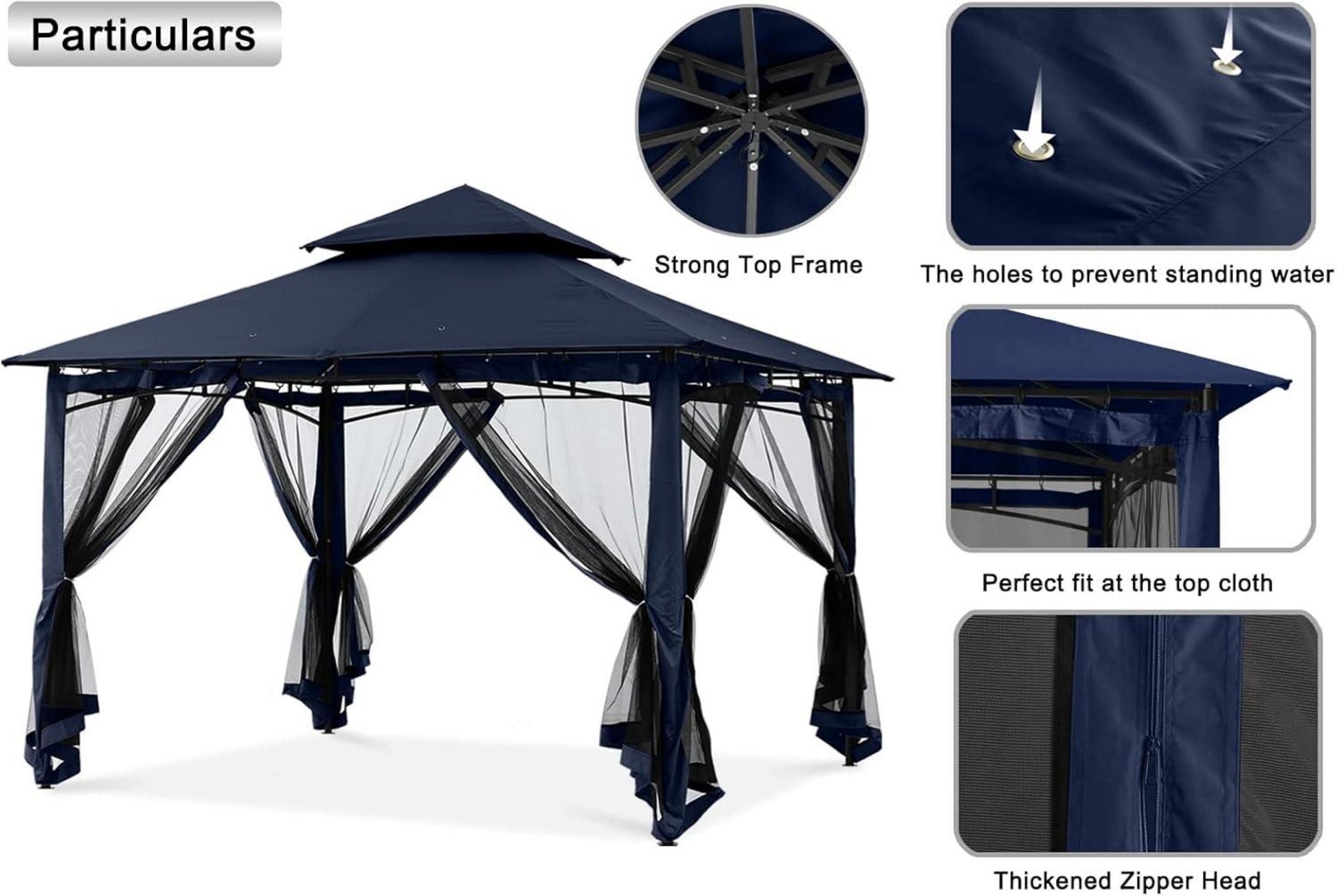 Gartenpavillon mit Doppeldach und 4 Netz für Garten in Marineblau
