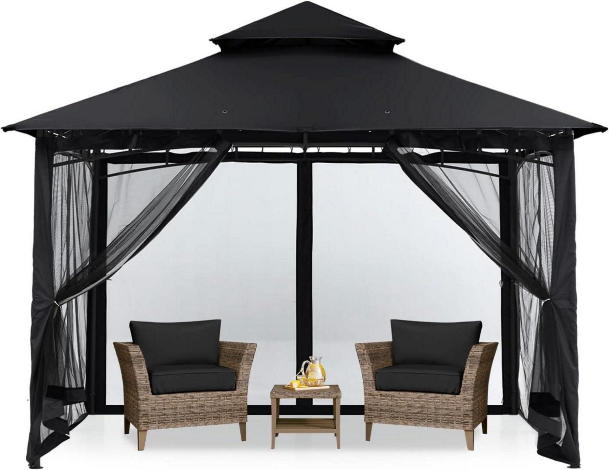 Gartenpavillon Doppeldach mit 4 Netz Schwarz 2,5x2,5m