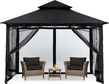 Gartenpavillon Doppeldach mit 4 Netz Schwarz 2,5x2,5m