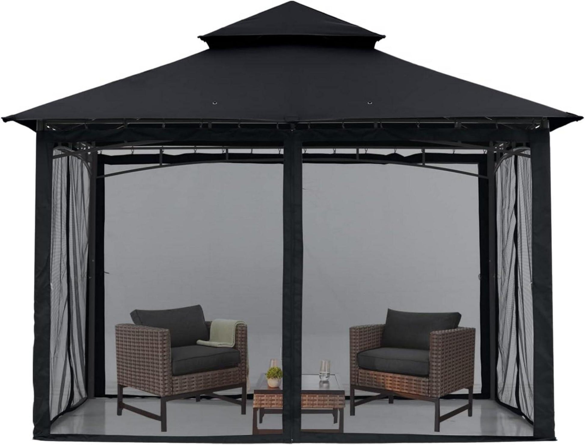 Gartenpavillon Doppeldach 2,5 x 2,5 m mit 4 Netz Schwarz