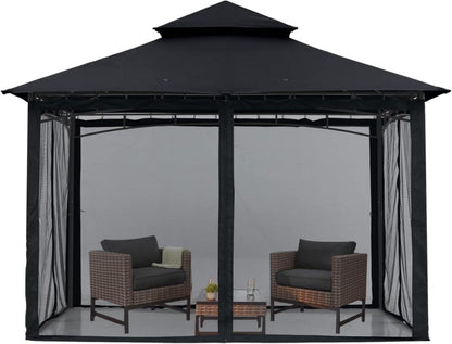 Gartenpavillon Doppeldach 2,5 x 2,5 m mit 4 Netz Schwarz