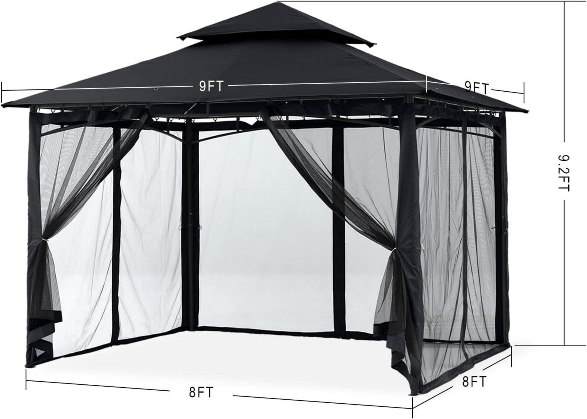 Gartenpavillon Doppeldach mit 4 Netz Schwarz 2,5x2,5m