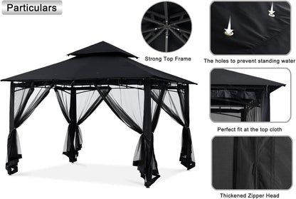 Pavillon 2,5x2,5 m Doppeldach mit 4 Netz in Schwarz