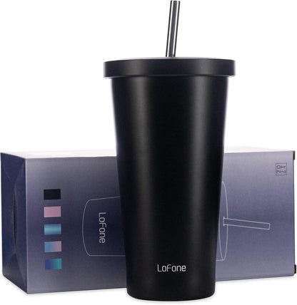 LoFone Isolierter Thermobecher 500ml Strohhalm Edelstahl Kaffeetasse