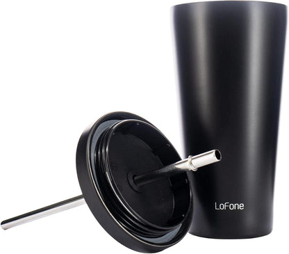 Isolierter Thermobecher mit Strohhalm 500ml Doppelwandig Edelstahl