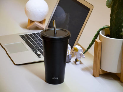 LoFone Isolierter Thermobecher 500ml Strohhalm Edelstahl Kaffeetasse