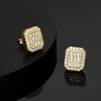 KRKC&CO Silber Ohrringe Herren Iced Out 14K Gold Weißgold Zirkonia Steine Golden-10mm