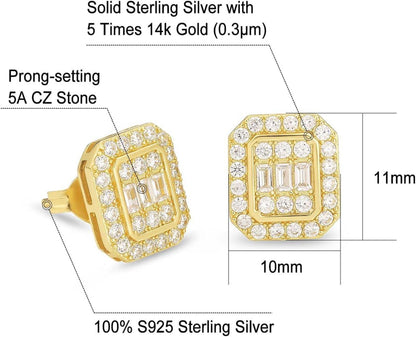 KRKC&CO S925 Silber Iced Out Ohrringe Herren 14K Gold Zirkonia allergiefrei 10mm