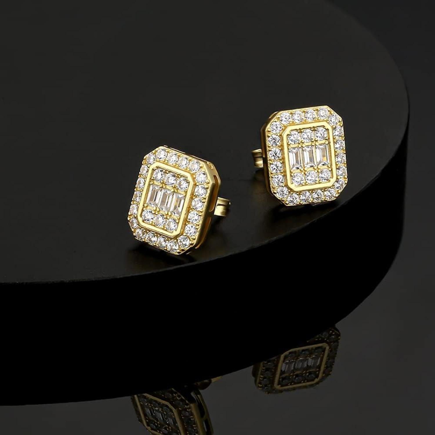 KRKC&CO S925 Silber Iced Out Ohrringe Herren 14K Gold Zirkonia allergiefrei 10mm
