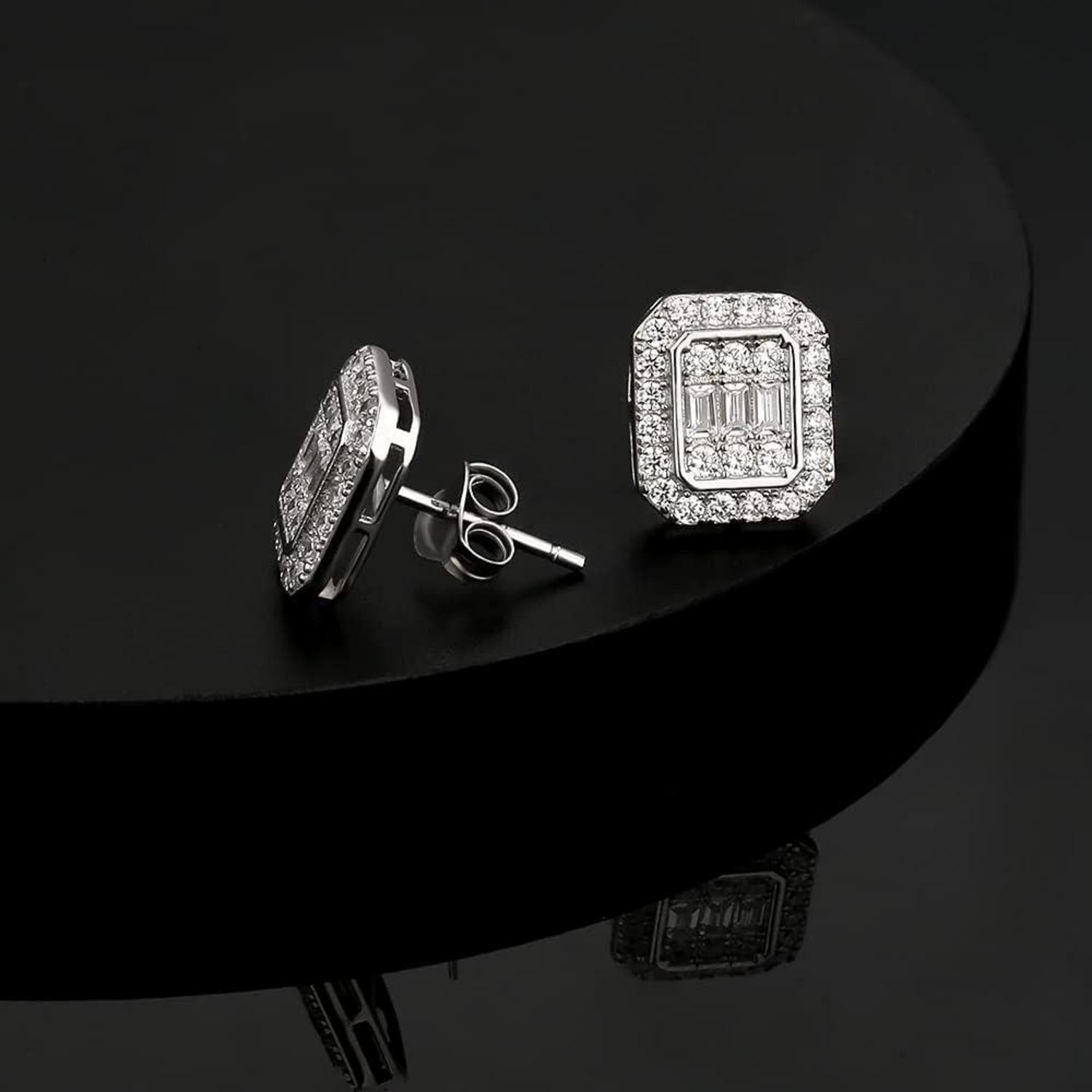 KRKC&CO Silber Ohrringe Herren Iced Out Zirkonia