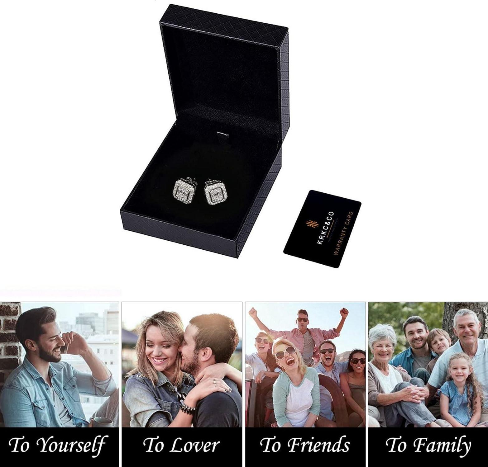 Silber Ohrringe Herren Iced Out mit Zirkonia Steinen 14K beschichtet