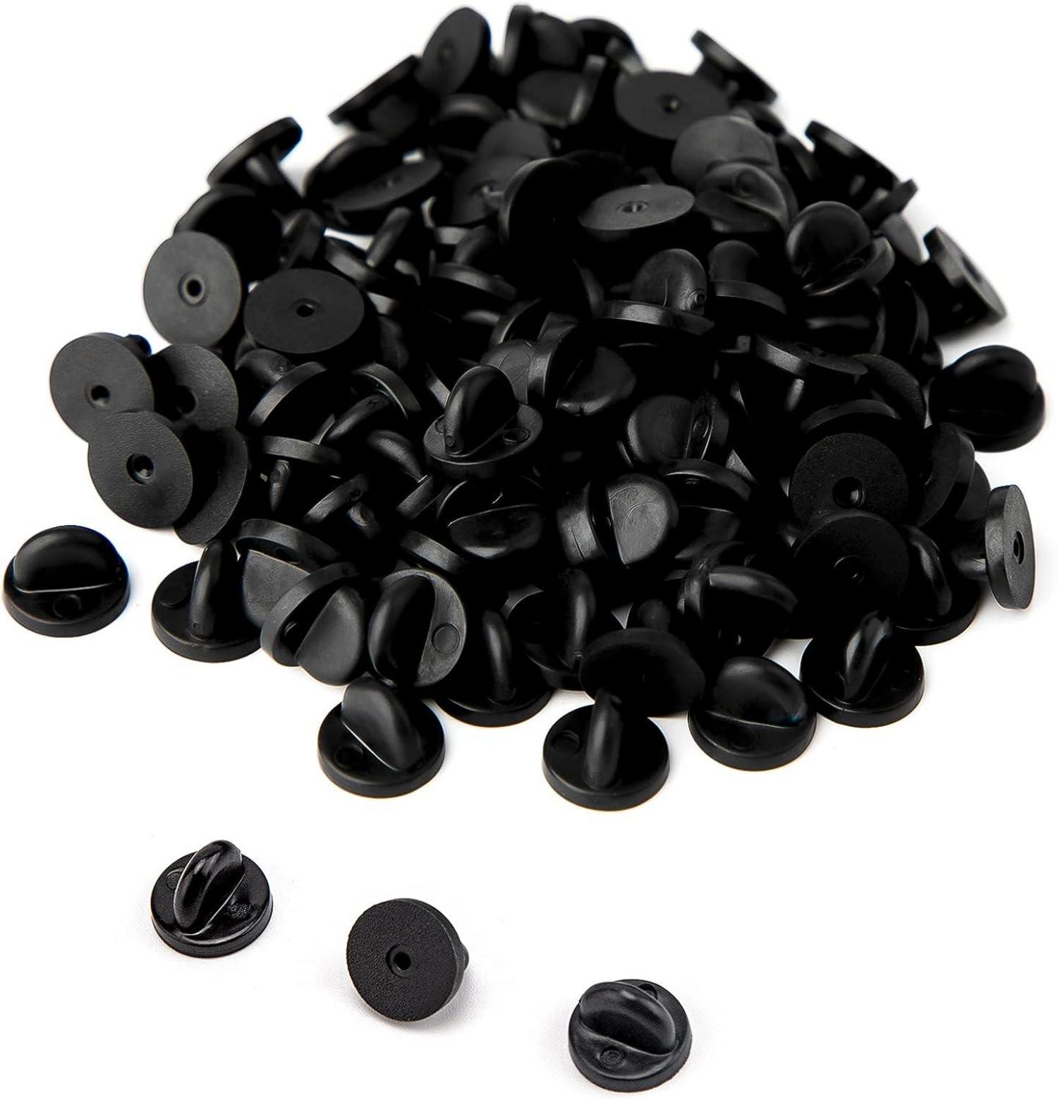 Schwarze Gummipins Schmetterlingsverschluss 100 Stück 11,5 mm