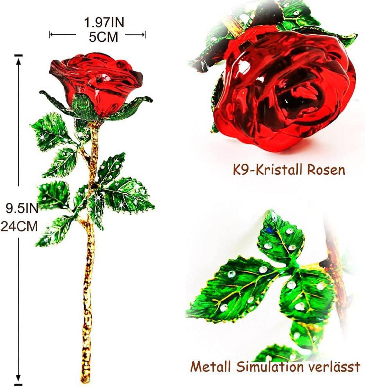 SWEETIME Kristall Rote Rosen in Geschenkbox, Ewige Rosen für