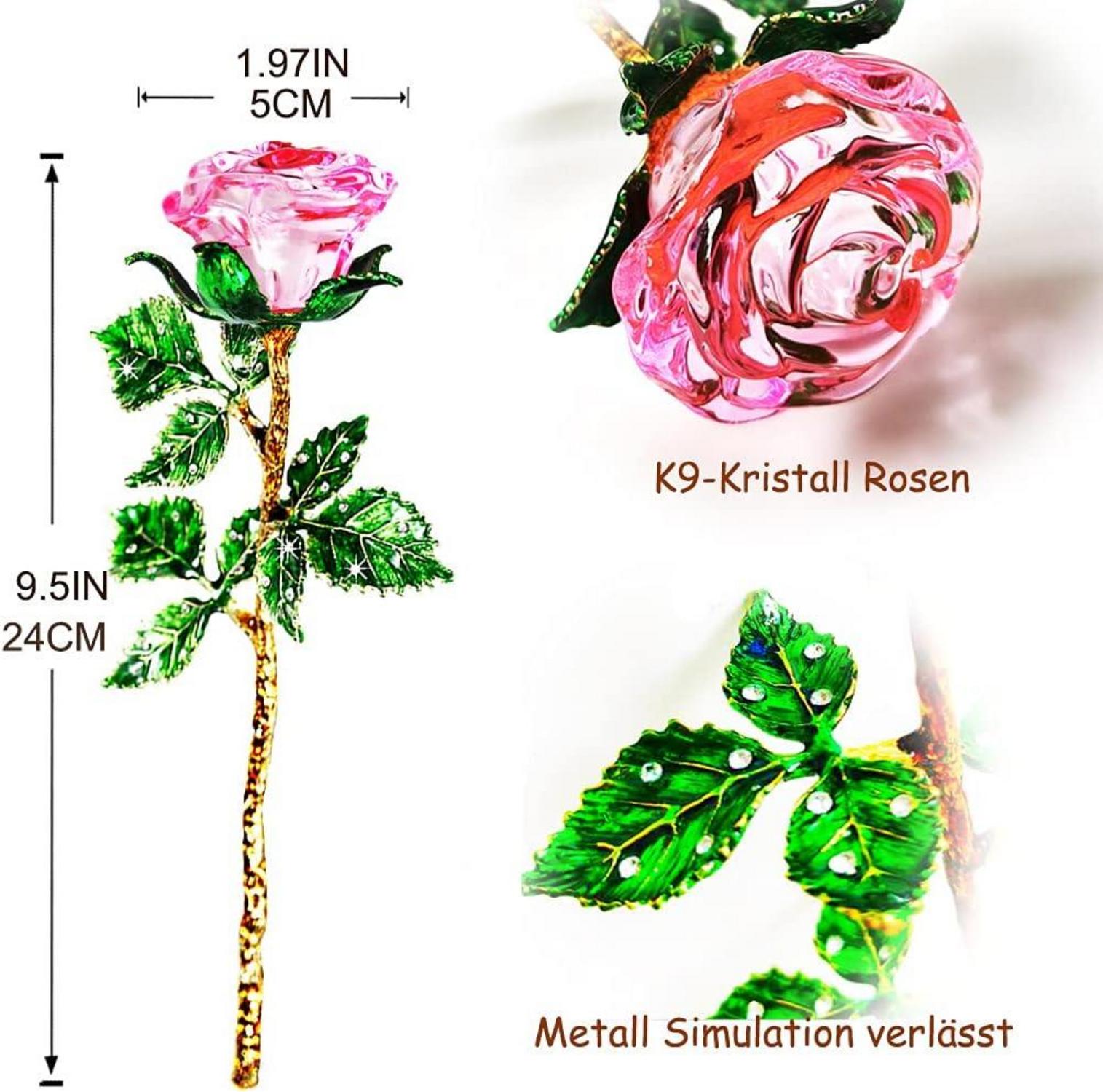 Rosa Rose K9 Kristallrose mit Wunschkarte Geschenk für