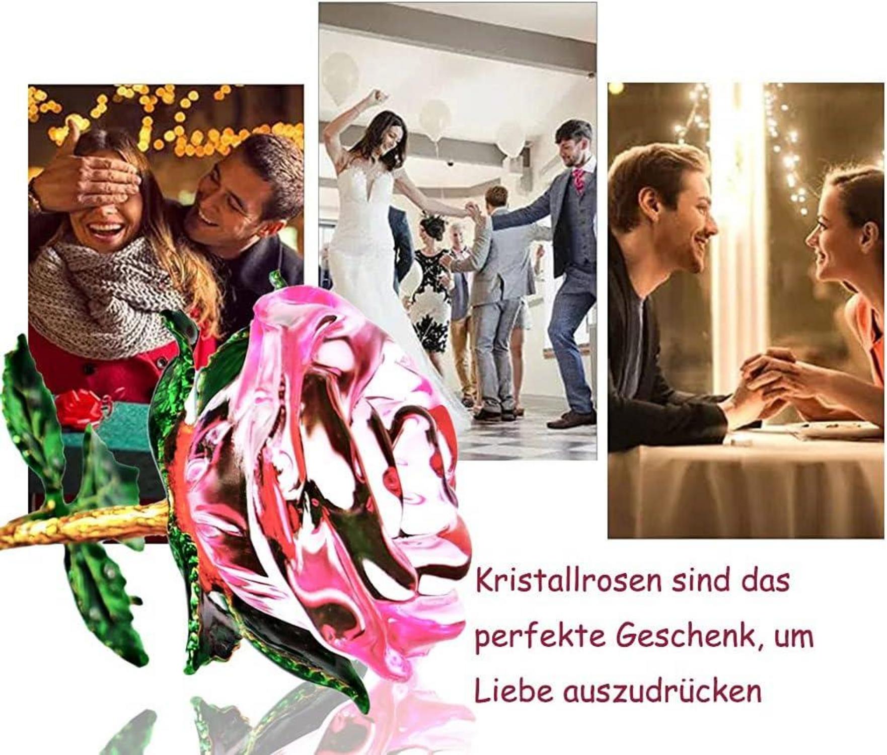Rosa Kristallrose mit Wunschkarte, 3D Glasrose, Geschenk für Frauen, Muttertag, Geburtstag, Hochzeit, Valentinstag, Weihnachten