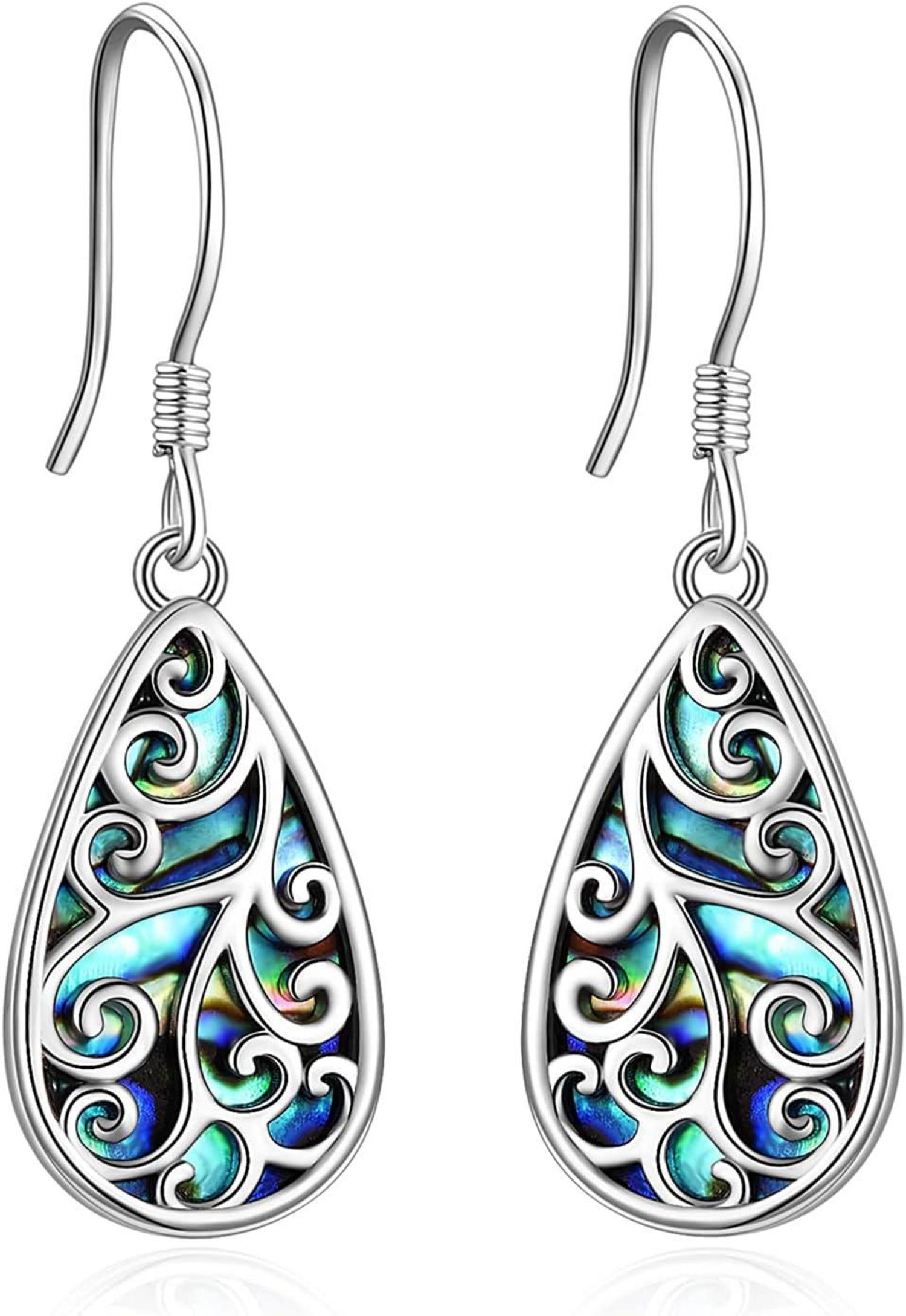 Vintage Ohrringe Abalone Boho Baumeln Tropfen Silber925
