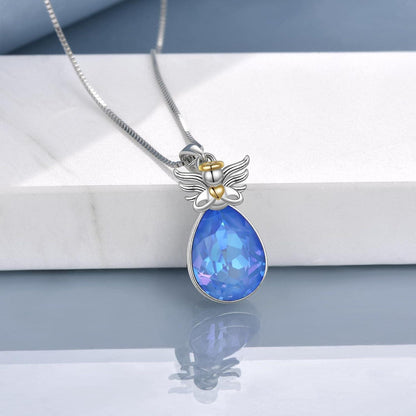 Engelsflügel Halskette 925 Sterling Silber Damen Schutzengel Kristall